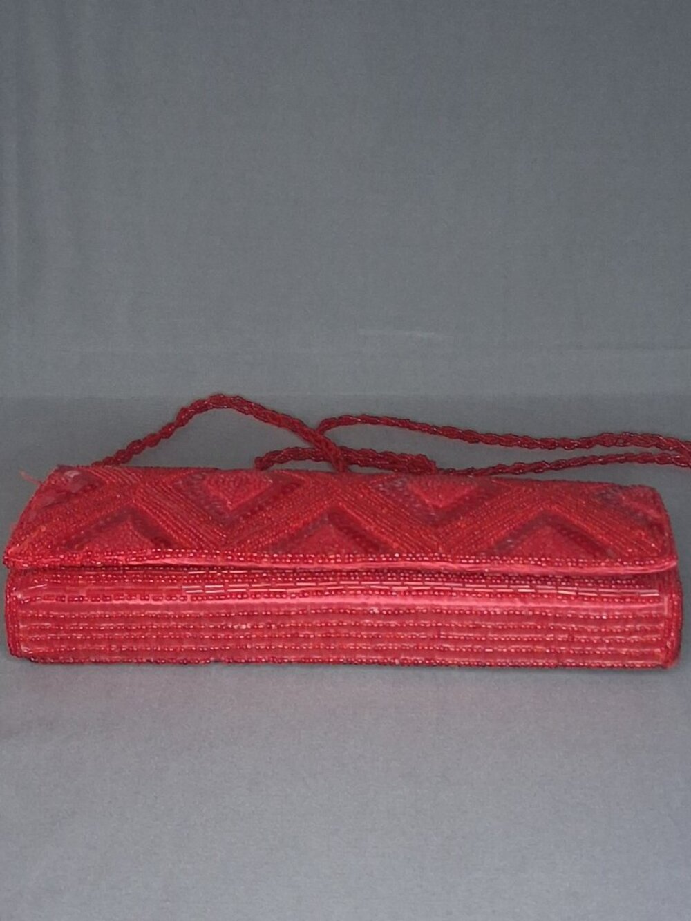 Bijoux Terner Red Beaded Sequin Convertible Evening Clutch Shoulder Bag
